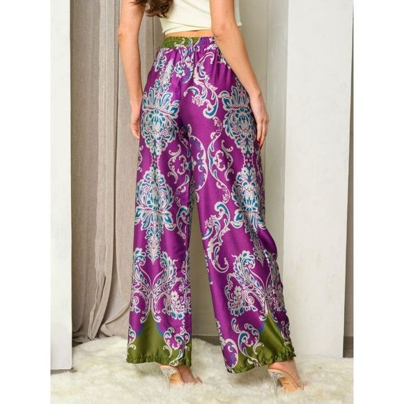 LAST 💜 NEW Silk Multiprint Wide Leg Pants - Picture 5 of 6